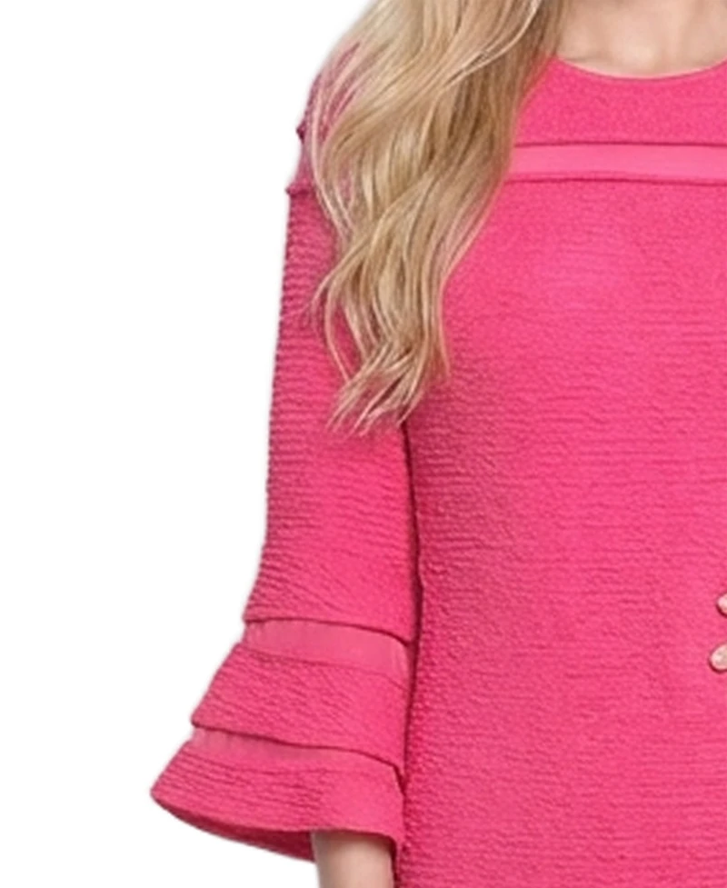 Ny Collection Petite Long Bell Sleeve Dress With Mesh Insets