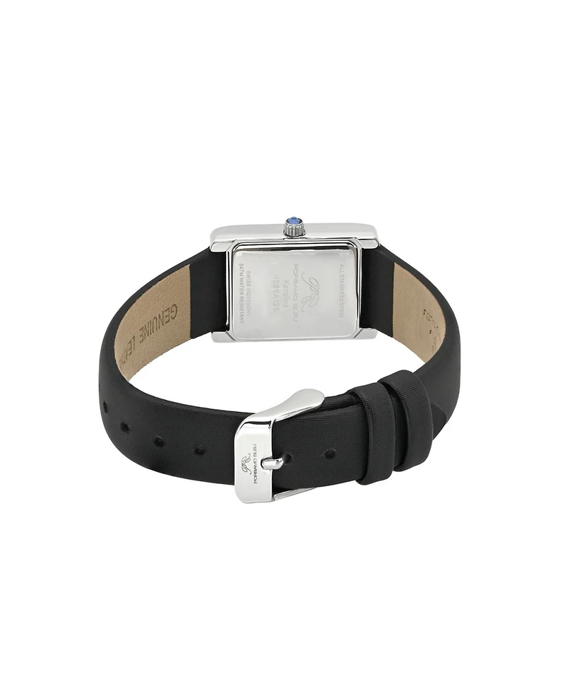 Porsamo Bleu Women's Karolina Rectangular Satin Covered Genuine Leather Band Watch 30 mm