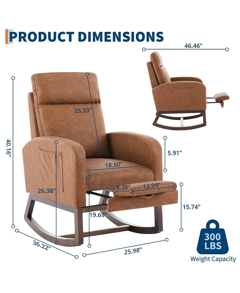 homfan Set of 2 Glider Rocker Chairs, Fabric Upholstered Swivel Chairs with Adjustable Footrest for Dining Room or Lounge