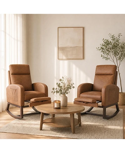 homfan Set of 2 Glider Rocker Chairs, Fabric Upholstered Swivel Chairs with Adjustable Footrest for Dining Room or Lounge