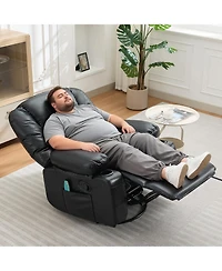 homfan 360degree(s) Swivel Recliners with Vibration Massage and Heating, Faux Leather Chair Storage Armrest Cup Holder, for Living Room