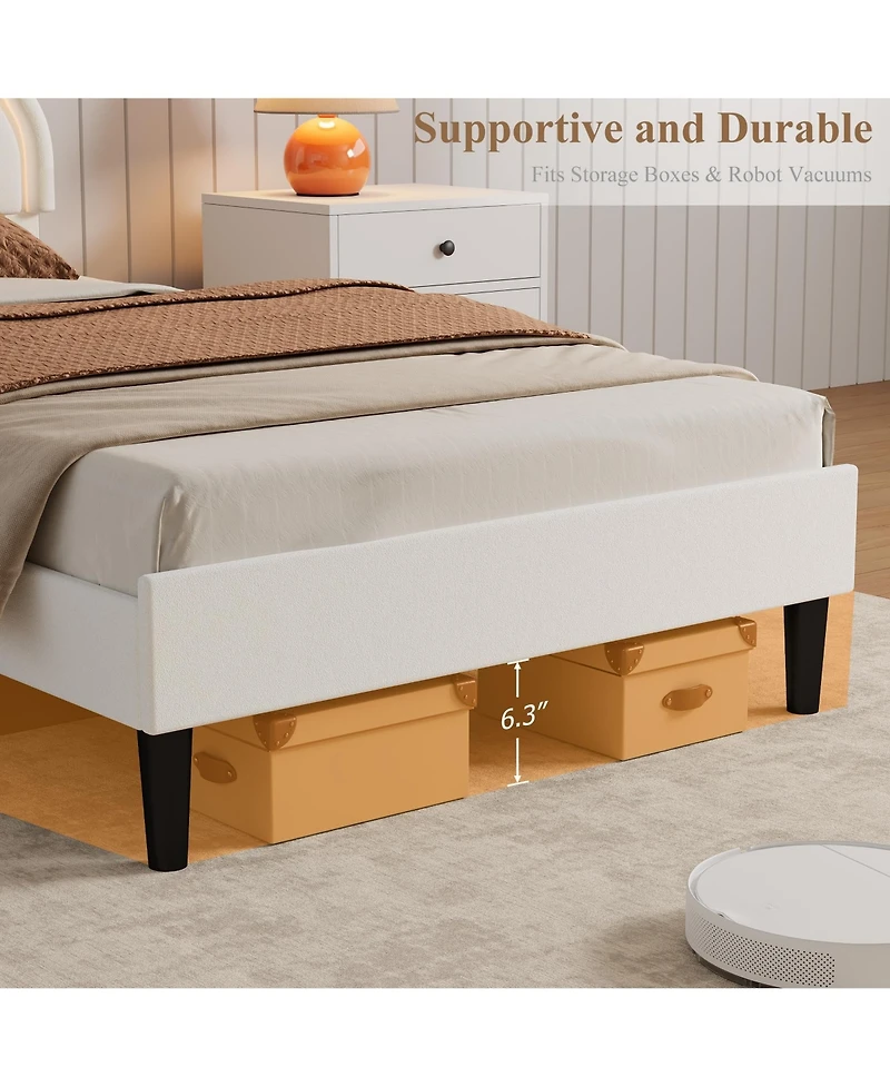 homfan Twin Bed Frame – Velvet Platform Bed with Adjustable Seashell Headboard and Led Light, Under Bed Storage, No Box Spring Needed