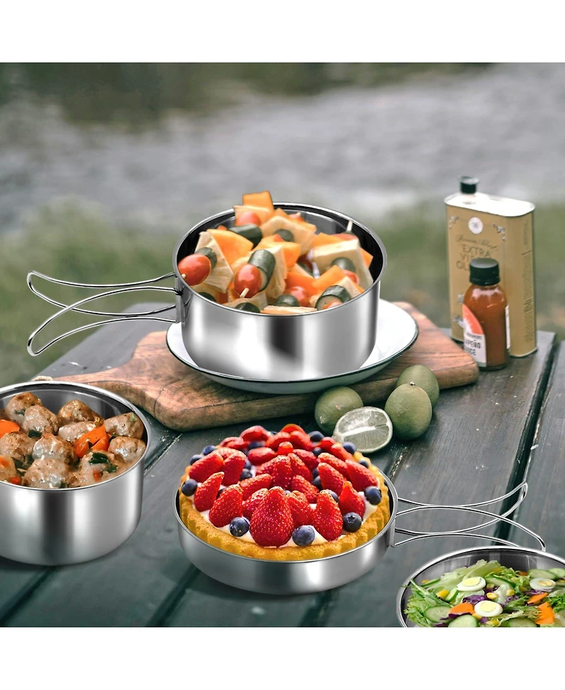 Piscifun 18 8 Stainless Steel 4 Piece Camping Cookware Mess Kit Foldable Handle Outdoor Cooking Set