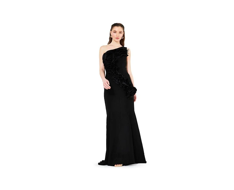Amri Women's Organza Ruffle Detail Mermaid Crepe Gown