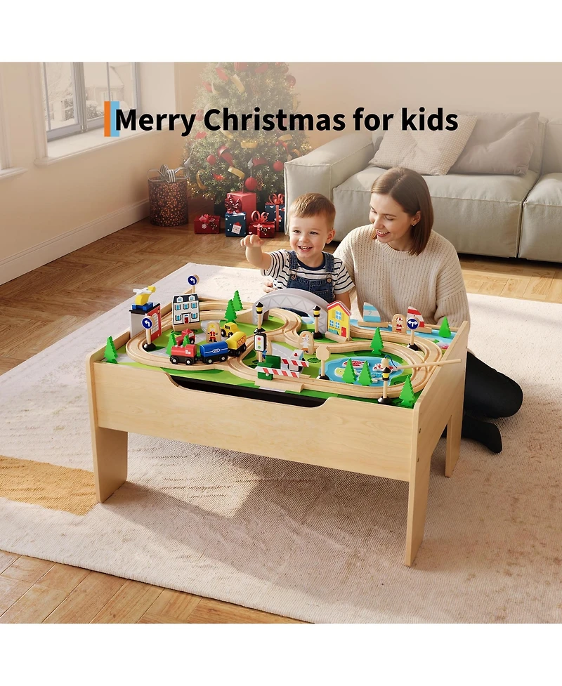 homfan 84-Piece Wooden Train Table with Storage