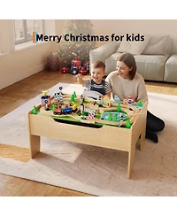 homfan 84-Piece Wooden Train Table with Storage