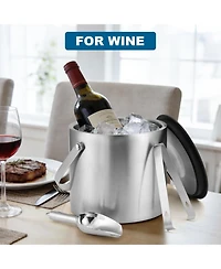 Piscifun Portable Double Wall Stainless Steel Insulated Ice Bucket with Lid Scoop Tong for Party