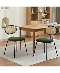 homfan Mid-Century Modern Soft Dining Chairs Set of 4, Upholstered Seat, Mesh Cane Back, Metal Legs, Stylish Rattan Kitchen Chairs for Dining Room