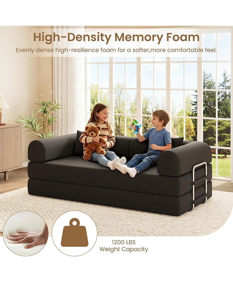 Gaomon 79" Convertible Sofa Bed, 4-in-1 Frameless Corduroy Folding No Assembly Required, Floor-Standing Mattress, Double with Pillows