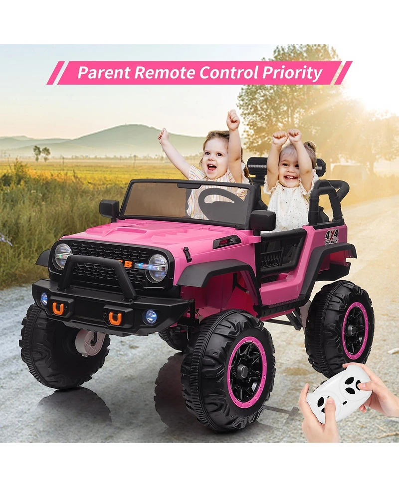homfan 24v 2 Seater Electric Ride On Truck, Pink 4 Wheel Battery Powered Car Toy with Remote Control for Boys and Girls Ages 3 to 8