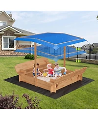 homfan Outdoor Wooden Sand and Water Table, Large Sandbox with Lid and Adjustable Canopy for Kids Ages 3 to 8