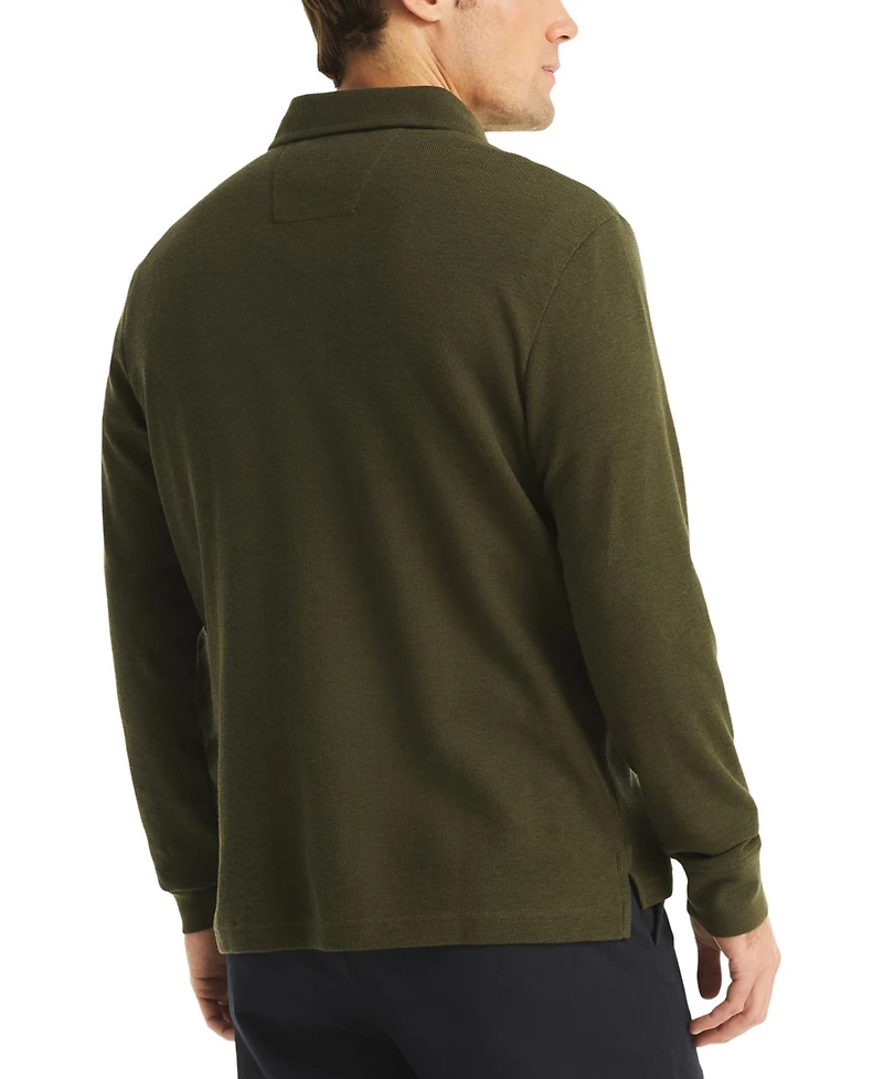 Nautica Men's Waffle Knit Cotton Blend Long-Sleeve Polo Shirt