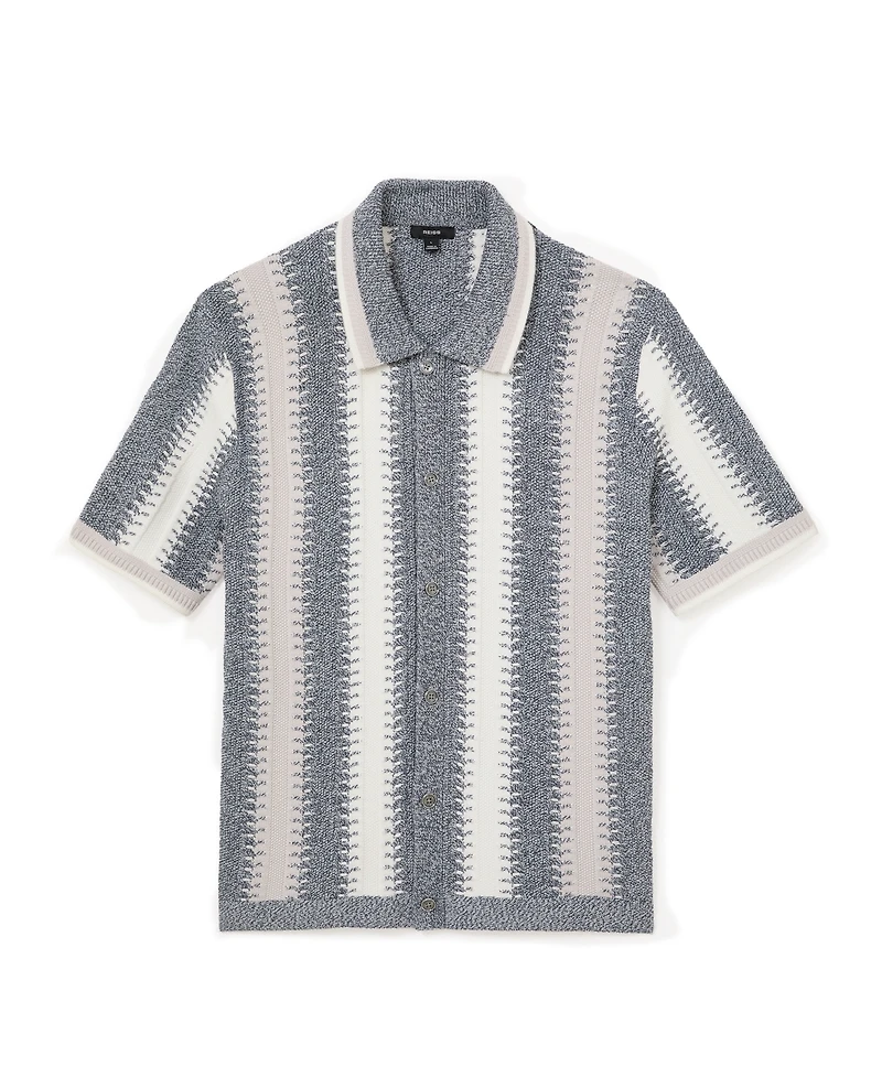 Reiss Men's Dale Stitch-Detail Stripe Knitted Shirt with Cotton