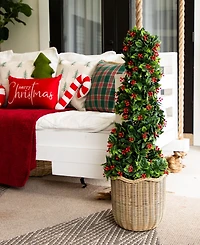 Nearly Natural 3' Ultraviolet Resistant Pre-Lit Artificial Holly Berry Christmas Spiral Tree