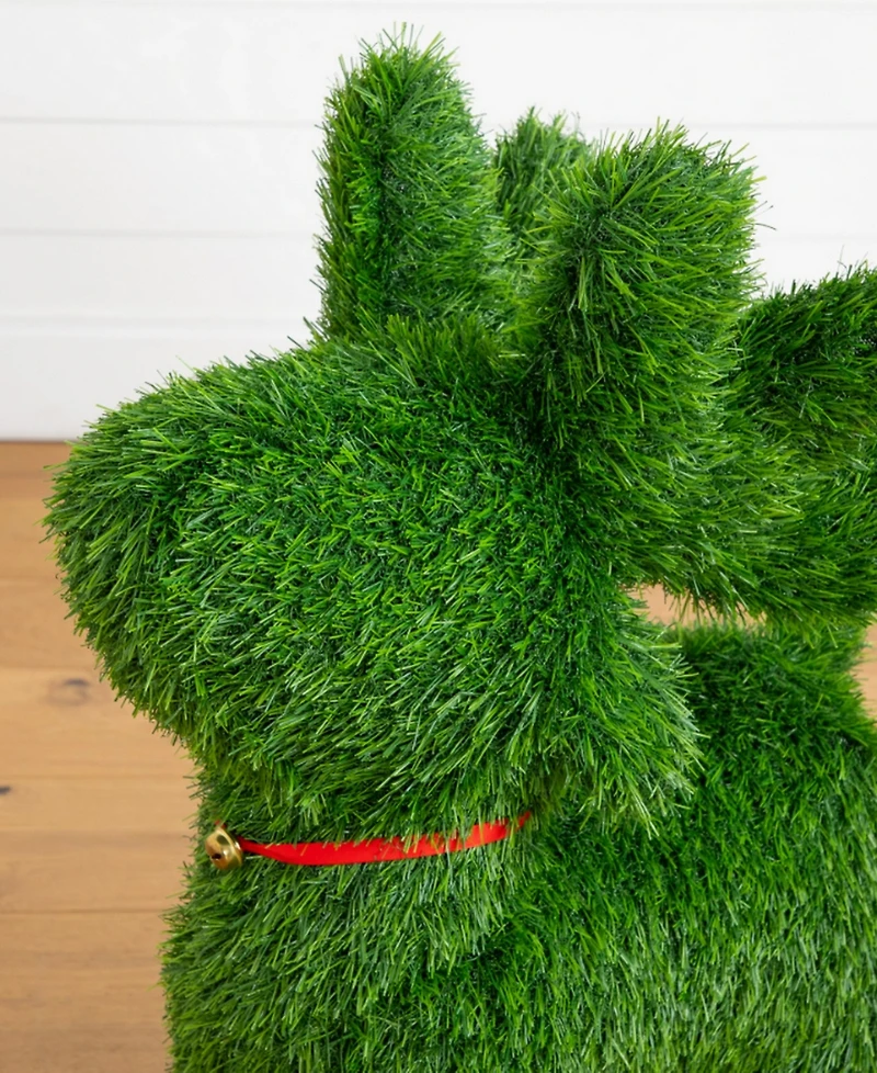 Nearly Natural 2' Ultraviolet Resistant Artificial Christmas Grass Garden Plush Topiary Reindeer Indoor And Outdoor