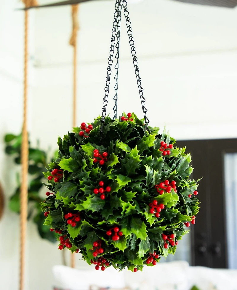 Nearly Natural 21" Ultraviolet Resistant Artificial Holly Berry Christmas Hanging Ball Indoor And Outdoor