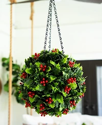 Nearly Natural 21" Ultraviolet Resistant Artificial Holly Berry Christmas Hanging Ball Indoor And Outdoor