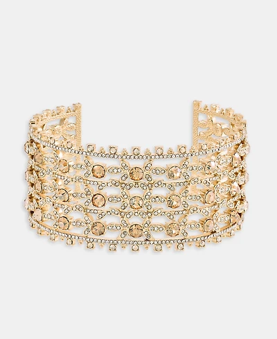 Marchesa Women's Glass Crystal Gold-Tone Studded Statement Cuff Bracelet