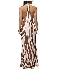 Jluxlabel Women's Zebra Impressions Plunge Maxi Dress