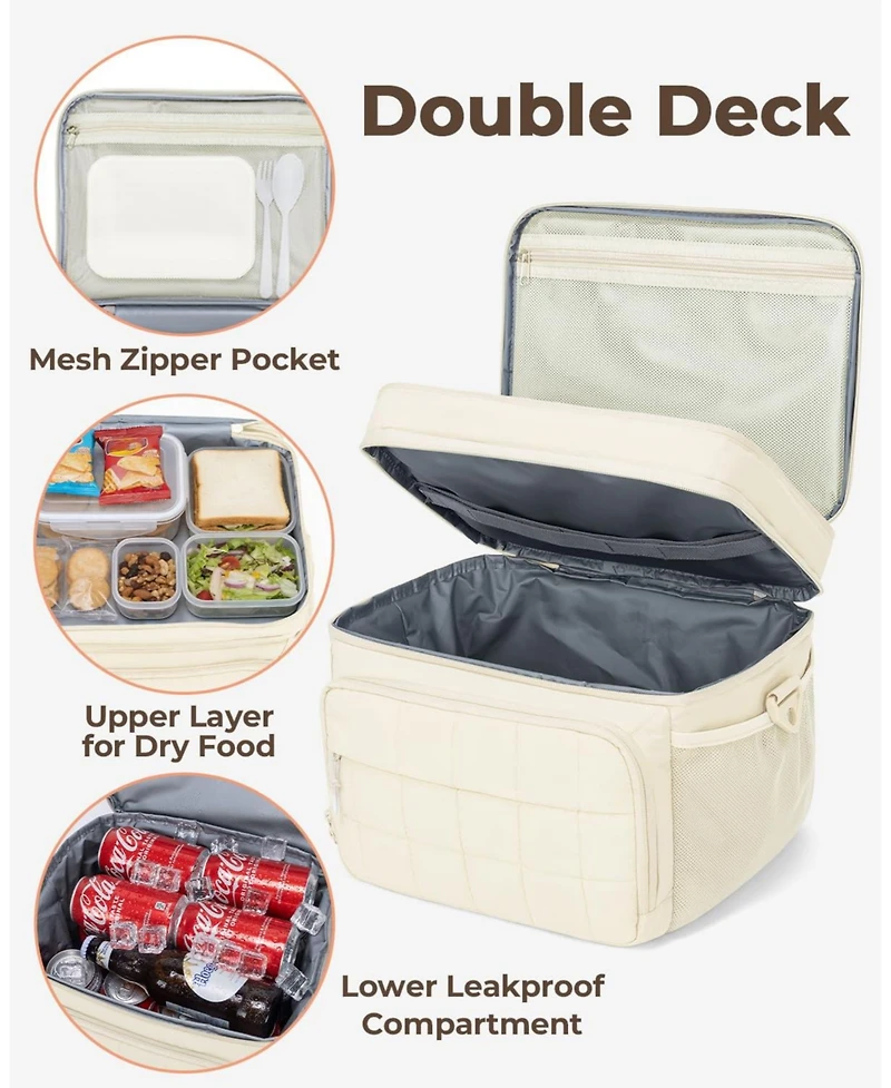Piscifun 32 Can Puffer Soft Cooler Bag Double Deck Collapsible Insulated Lunch Tote for Outdoor Travel Work