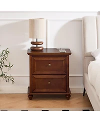 Streamdale Furniture Mid-Century Modern 2-Drawer Nightstand with Charging Station Walnut