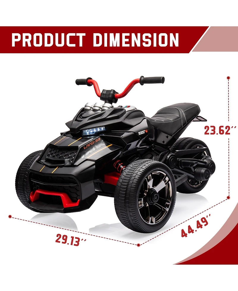 homfan Powerful 12V 3-Wheel Electric Atv Motorcycle, Dual 55W Motors, Up to 7MPH, Led Lights, Music, Usb, Horn, Eva Treaded Tires