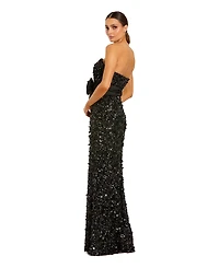 Mac Duggal Women's Strapless Sequin Column Gown with Velvet Bow