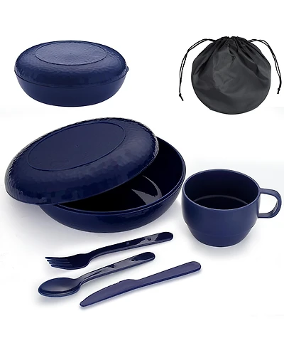 Piscifun Camping Mess Kit With Plate Bowl Cup Utensils And Carry Bag