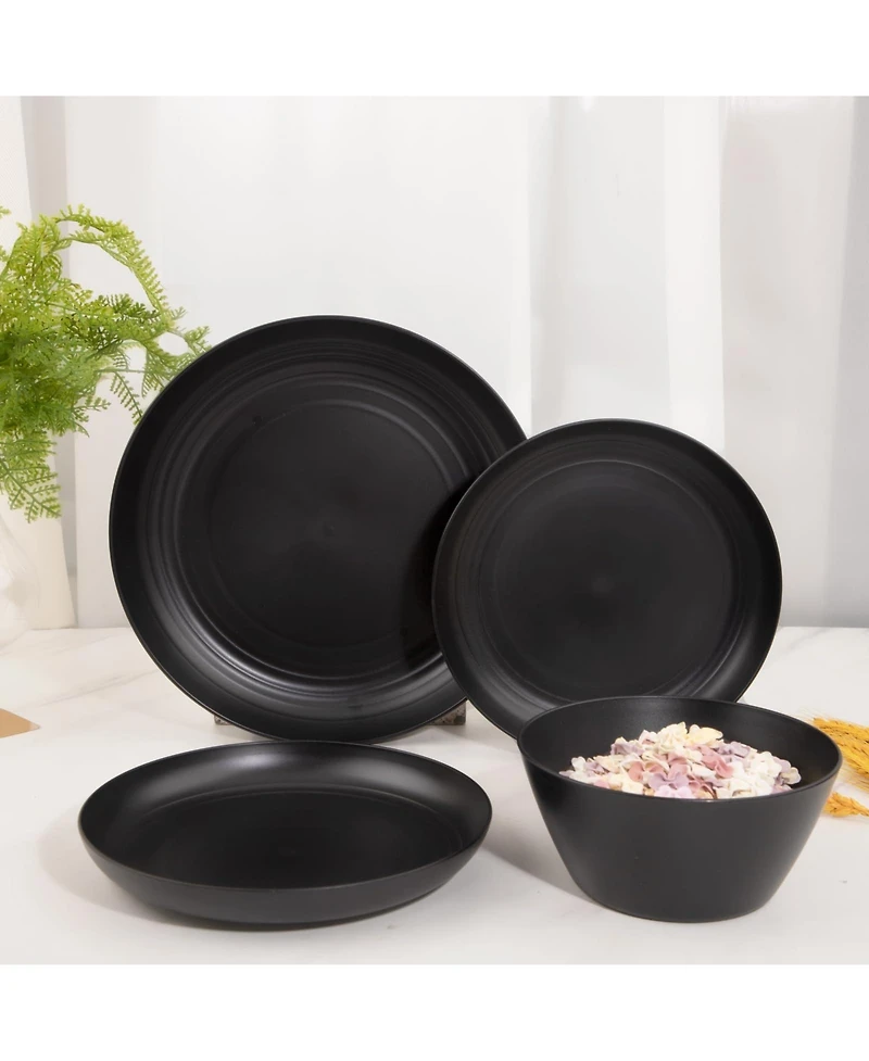 Piscifun 48 Piece Wheat Straw Dinnerware Set For 12 Unbreakable Dishwasher Microwave Safe Stackable Camping Dishes