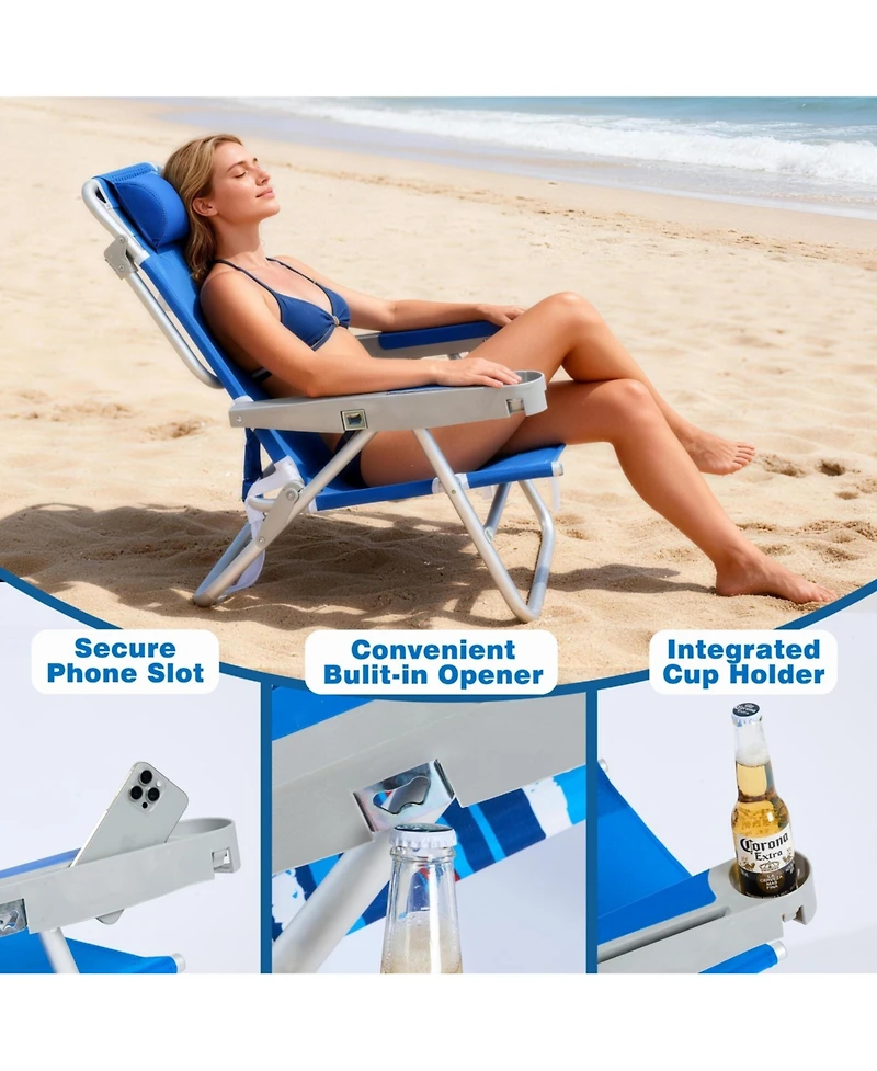 Aofar 28" Low Beach Chair Lay Flat Folding Camping Cup Holder outdoor