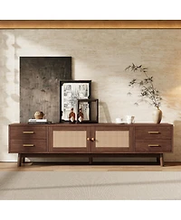 Streamdale Furniture 70" Modern Rattan Tv Stand with 4 Drawers and Storage for TVs up to 80