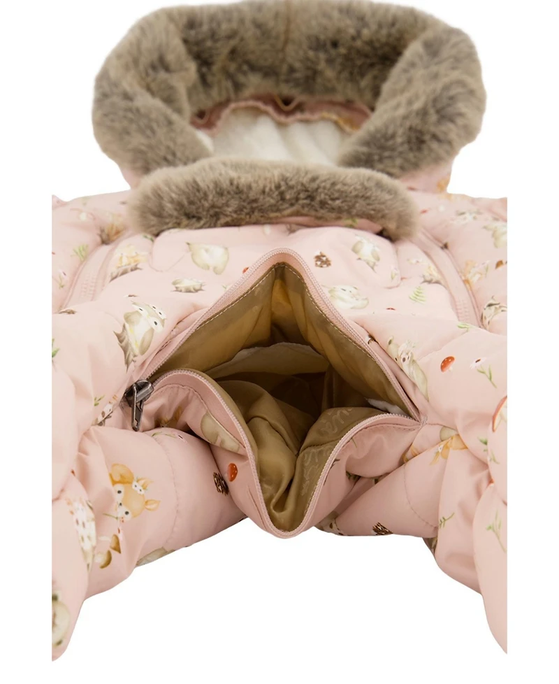 Deux par Baby Girl (3m- 18m) One Piece Snowsuit Adapted for Car Seats Animal Print