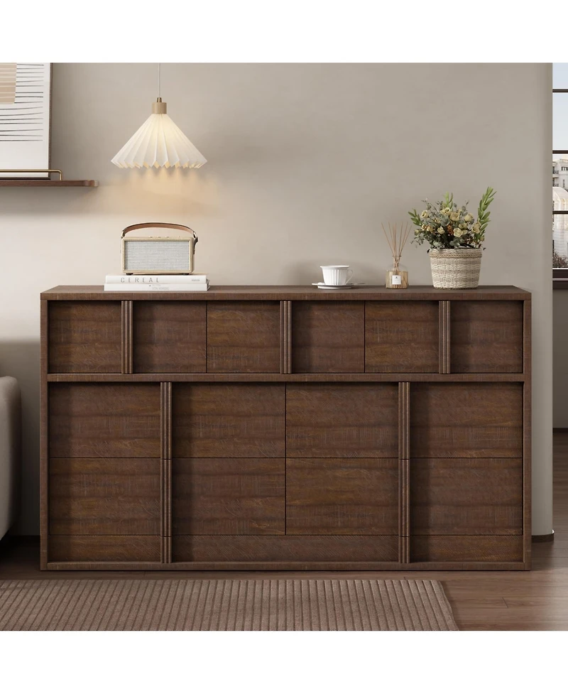 homfan 54 Inch Tv Stand with 7 Drawers, Wood Media Console with Elegant Pulls, Modern Entertainment Center for Living Room, Bedroom