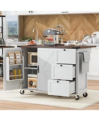 Streamdale Furniture 54.5'' Farmhouse Kitchen Island with Power Outlet Drop Leaf and Storage