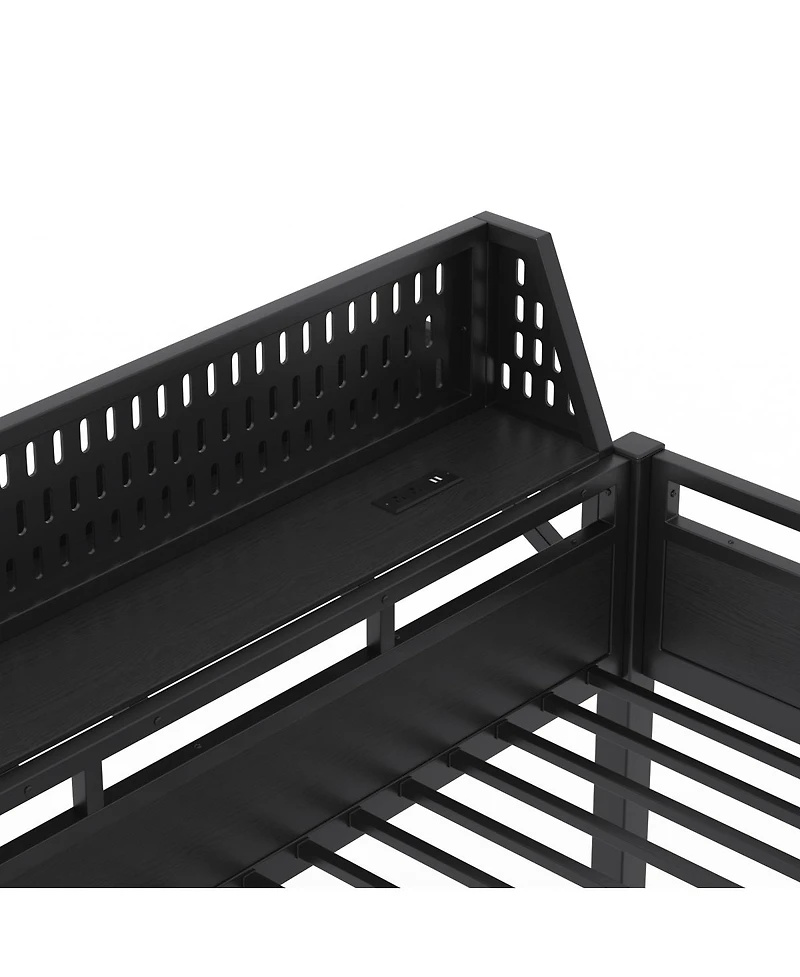 Streamdale FurnitureTwin Xl/Twin Xl Metal Bunk Bed with Storage Usb and Led Lights