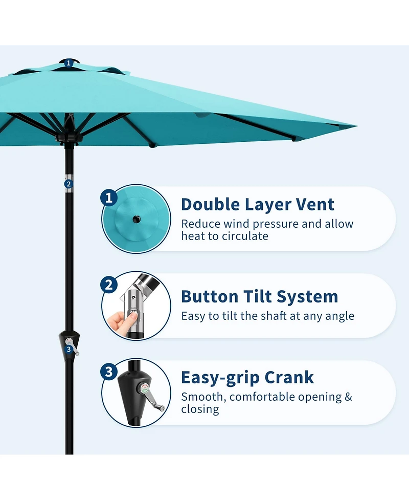 homfan 9Feet Outdoor Patio Umbrella With Protection, Crank And Push Button Tilt, 8 Sturdy Ribs, Sunshade For Garden Backyard Deck