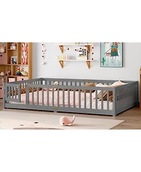 Streamdale Furniture Queen Size Bed Floor Bed with Safety Guardrails and Door for Kids