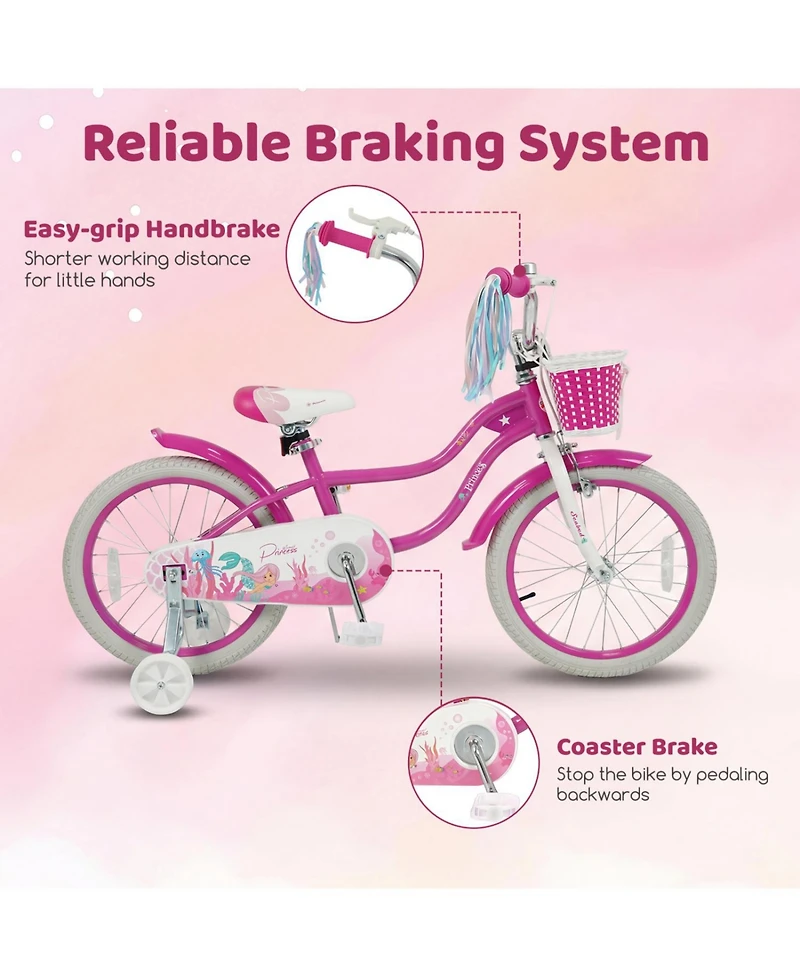 Slickblue Kids Bike with Basket and Streamers, Adjustable Riding Bicycle