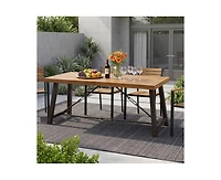sumyeg Outdoor Acacia Wood Metal Base Dining Table with Teak Finish