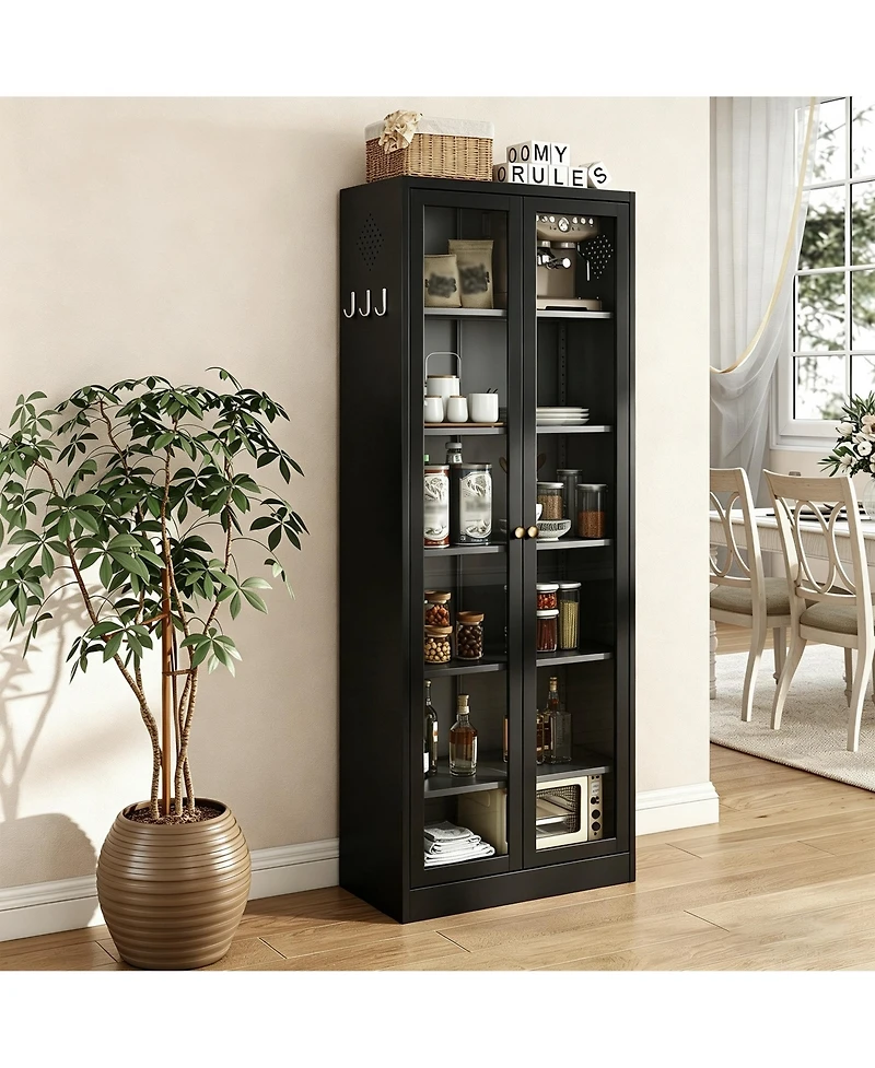 Boyel Living Storage Cabinet 72 Inch Tall 5 Shelf Glass Door Metal Organizer