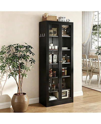 Boyel Living Storage Cabinet 72 Inch Tall 5 Shelf Glass Door Metal Organizer