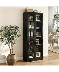 Boyel Living Storage Cabinet 72 Inch Tall 5 Shelf Glass Door Metal Organizer