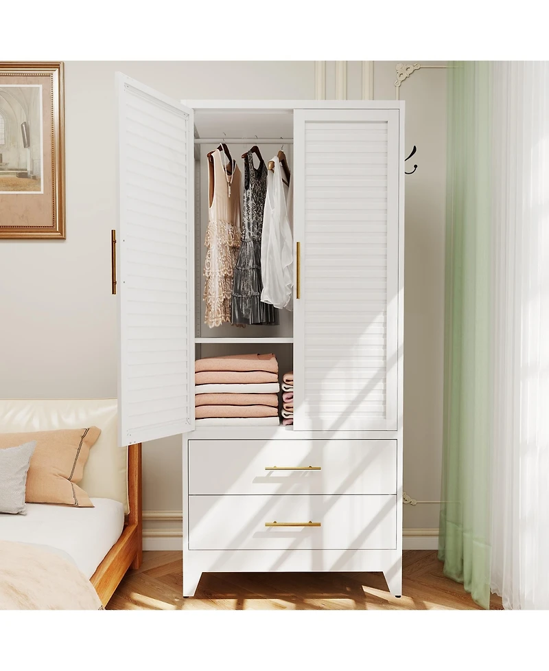 Boyel Living Metal Wardrobe Cabinet with Hanging Rod Drawers Adjustable Shelf