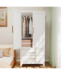 Boyel Living Metal Wardrobe Cabinet with Hanging Rod Drawers Adjustable Shelf