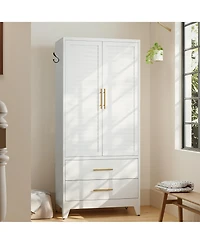 Boyel Living Metal Wardrobe Cabinet with Hanging Rod Drawers Adjustable Shelf
