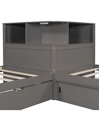 Streamdale Furniture L-Shaped latform Bed with Storage, Desk, Trundle, Led