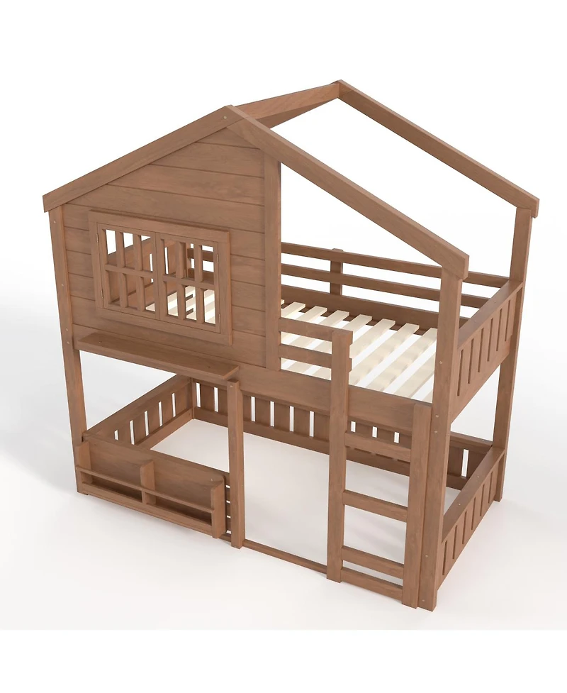 Streamdale Furniture Bunk Bed With Bookshelf and Safety Rail