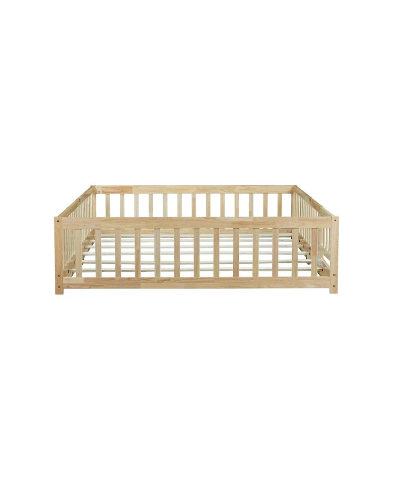 Streamdale Furniture Floor Bed with Fence, Door, Rubber Wood