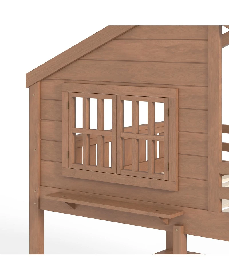 Streamdale Furniture House Bunk Bed with Bookshelf and Safety Rail
