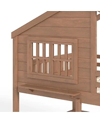 Streamdale Furniture House Bunk Bed with Bookshelf and Safety Rail